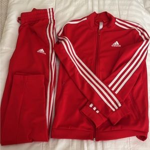 Adidas 3 stripe red tracksuit (womens small)